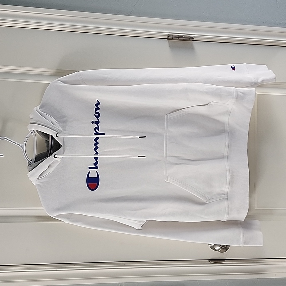 Men's white Champion hoodie